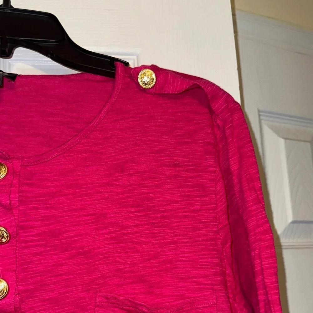INC International Concepts Fuchsia Button-Accent Long Sleeve Top - Picture 6 of 9